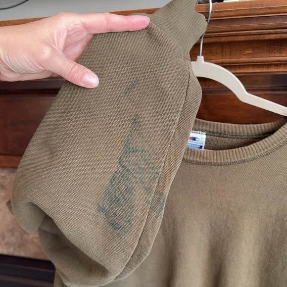 Vintage army green Champion pullover sweatshirt USA made medium *stain* - Picture 7 of 13